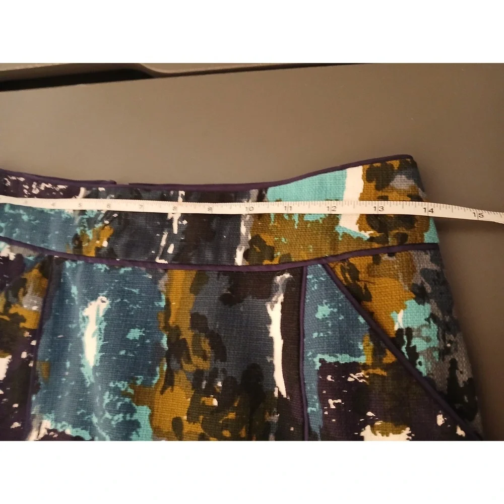 Tabitha Anthropologie sz 2 Abstract Painterly Print Pencil Skirt Blue Green